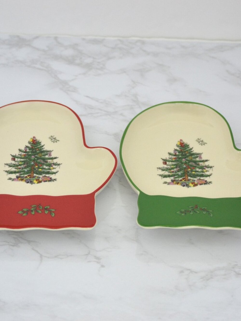 Spode Christmas Tree Mitten Shaped Candy Nut Dish